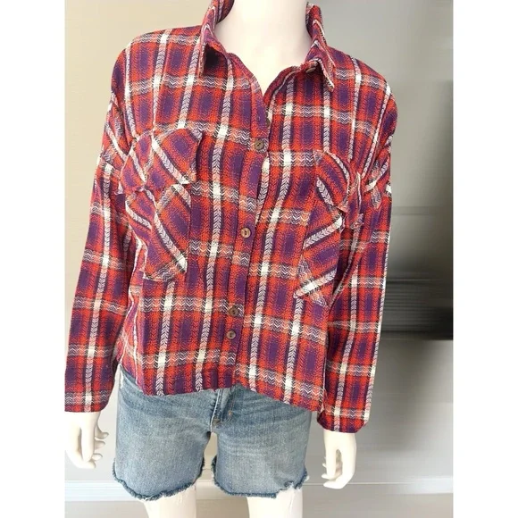 BUCKET LIST Purple and orange button up top S M L - Picture 4 of 6